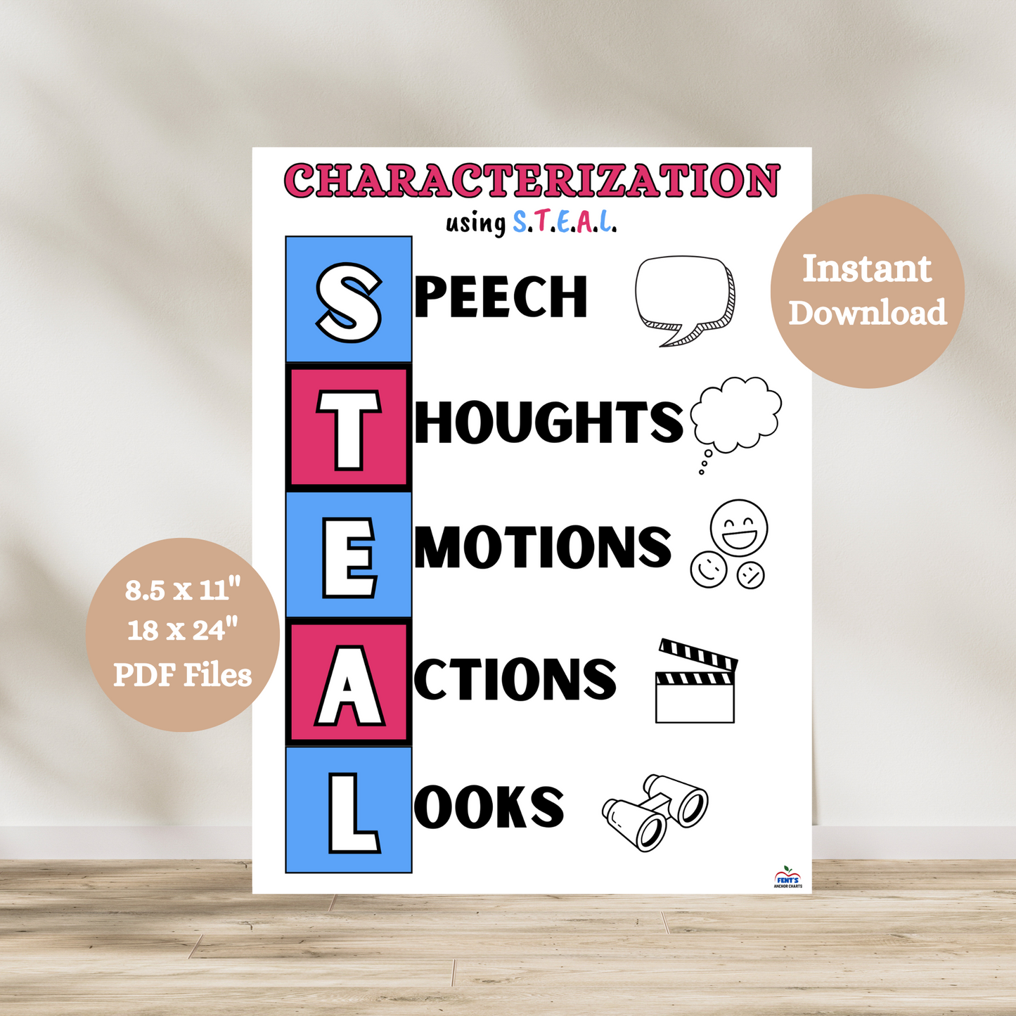 This Characterization printable is great for any ELA and reading classroom. The poster uses the Steal Acronym to support students when learning about characters in a book or story