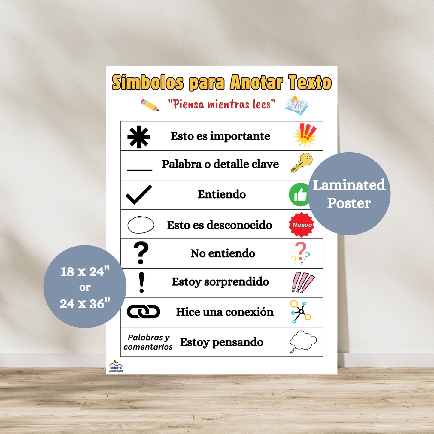 This laminated anchor chart provides eight key symbols to support students in ELA or SLA classroom to annotate while reading a paragraph, book or primary source. This poster is neatly organized with a chart that explains the purpose of the symbol and what the symbol should look like when annotating.