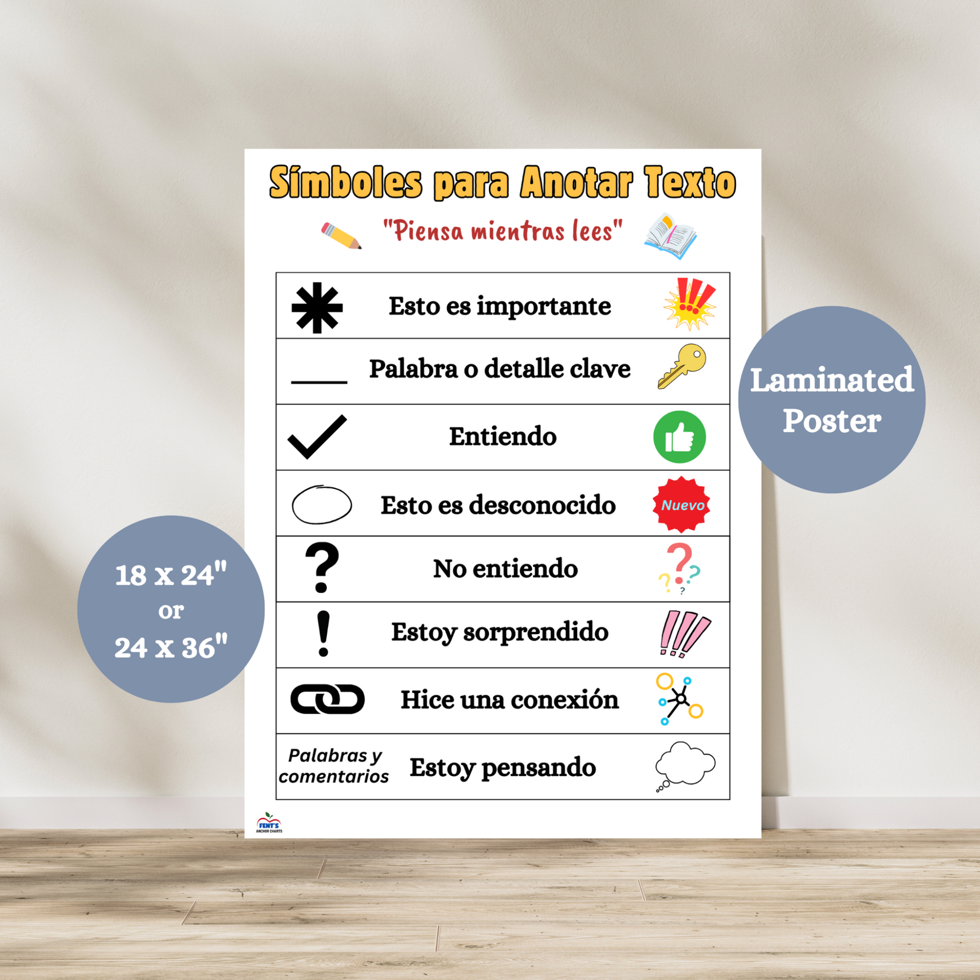 This laminated anchor chart provides eight key symbols to support students in ELA or SLA classroom to annotate while reading a paragraph, book or primary source. This poster is neatly organized with a chart that explains the purpose of the symbol and what the symbol should look like when annotating. 