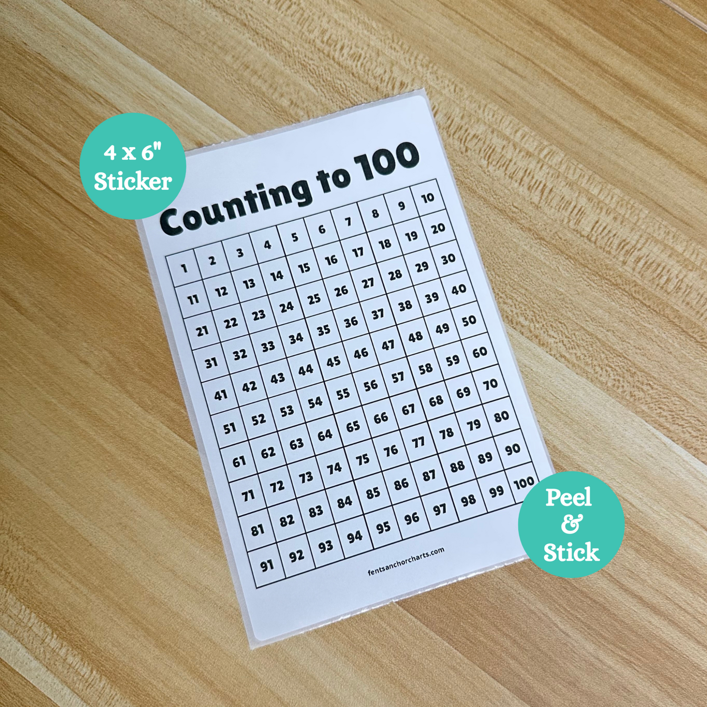 Counting to 100 grid. Printed on thermal printer paper and this product is a sticker in black and white