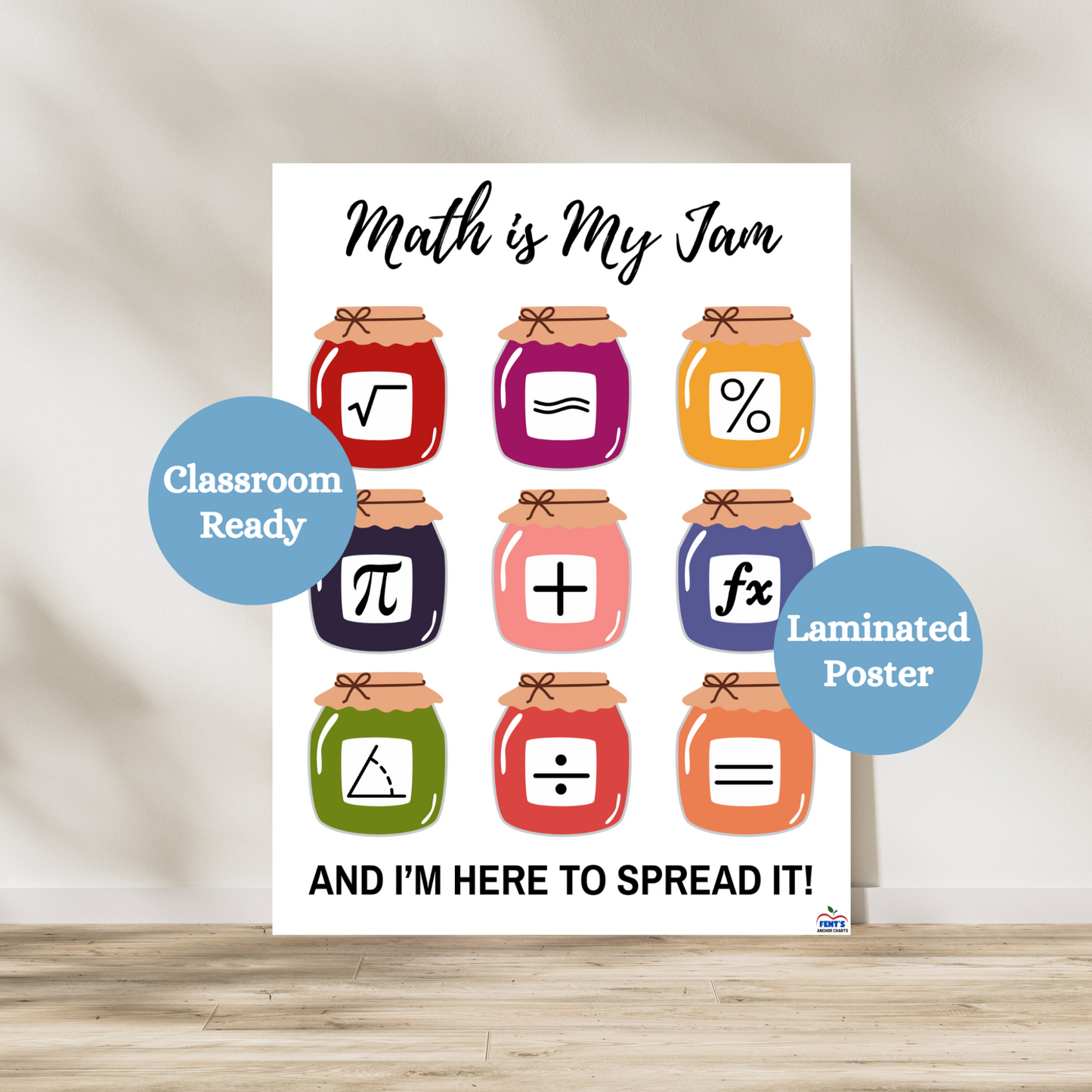 Laminated math is my jam poster that features nine math symbols. Used in elementary, middle school and high school math classrooms for decoration and wall art.