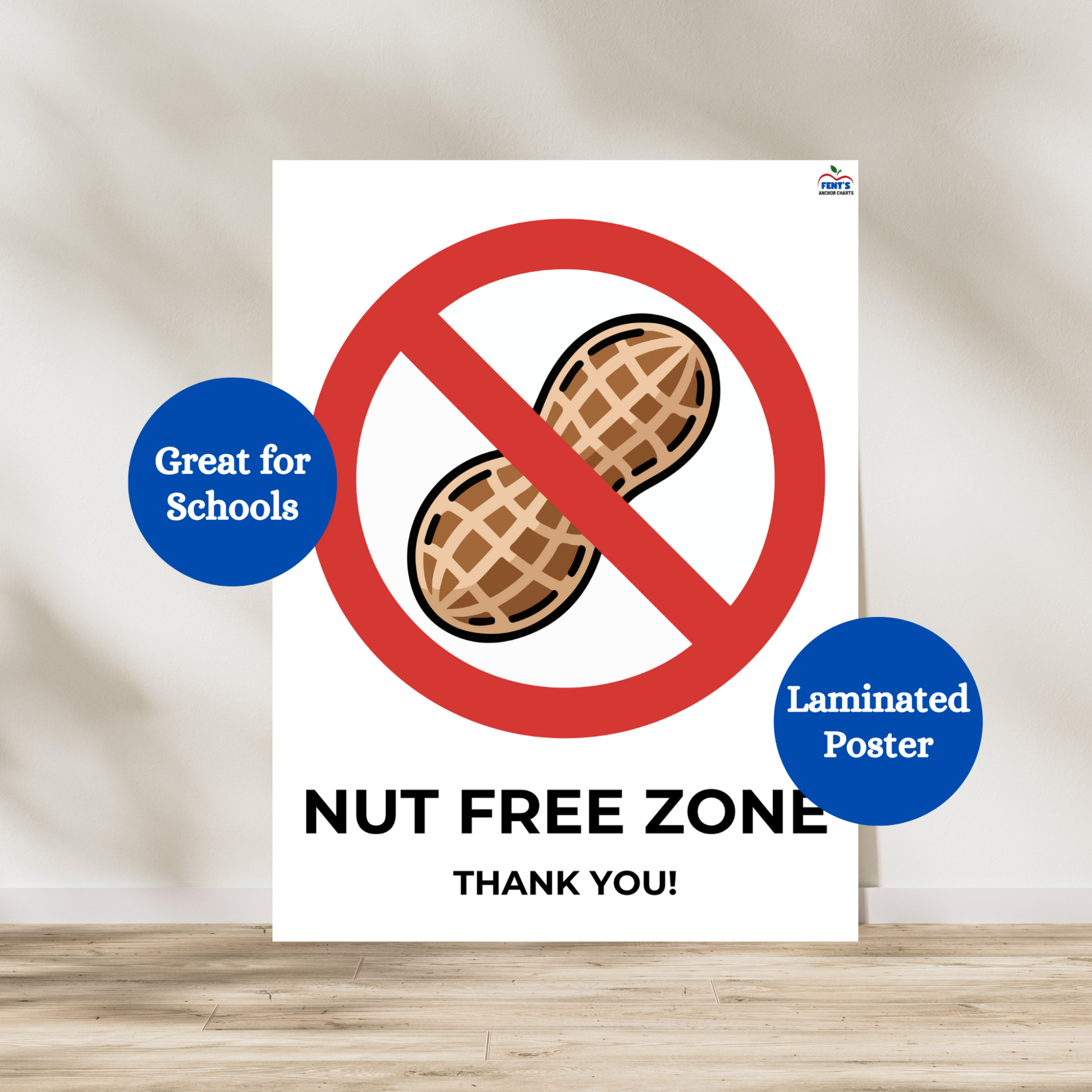 Nut free zone laminated posters for businesses, schools and homes. Great decor reminder that the area is a peanut free zone.