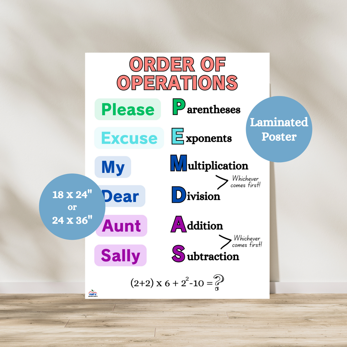 PEMDAS Order of Operations Anchor Chart | Math Classroom Posters – Fent ...