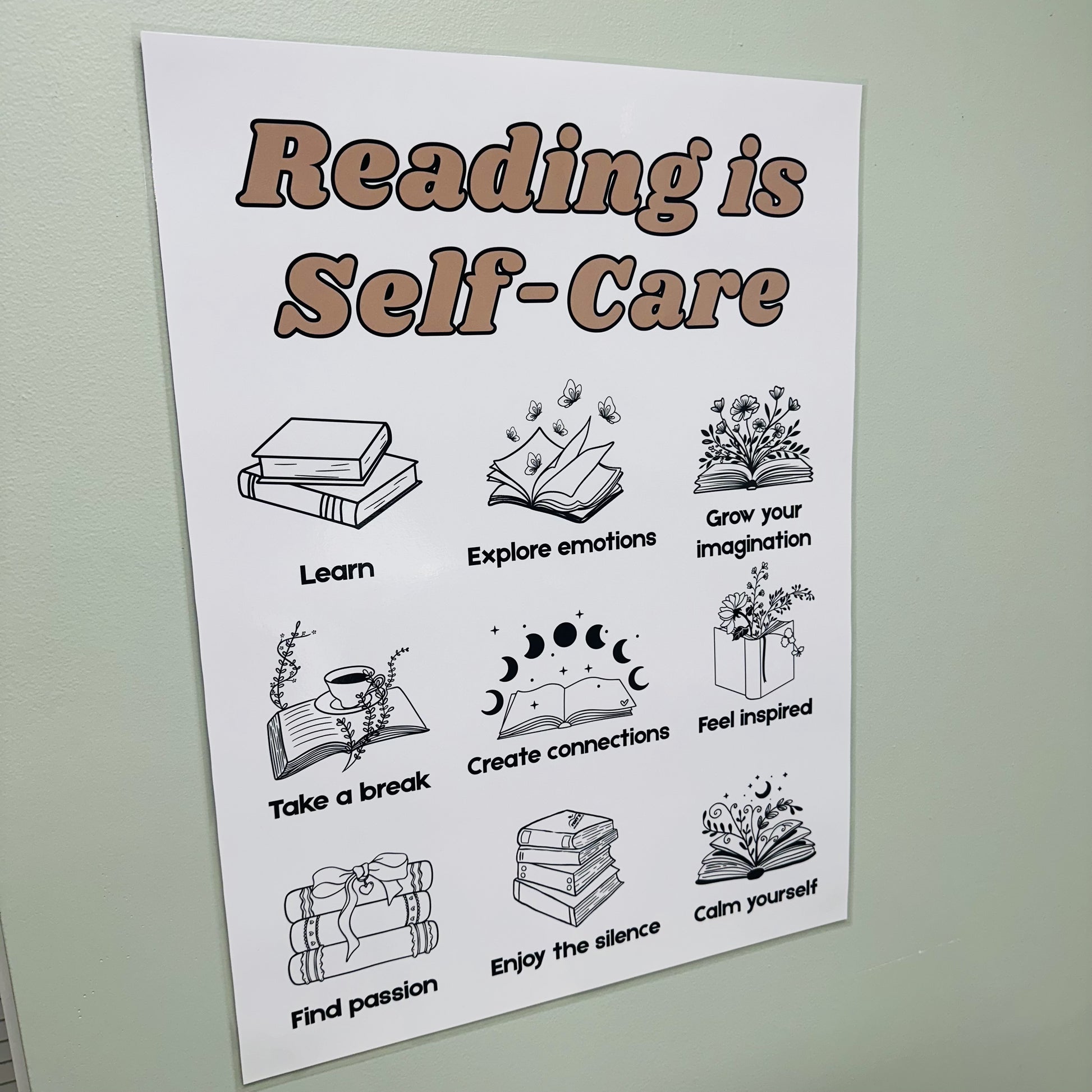 Picture of reading is self care anchor chart hanging in classroom
