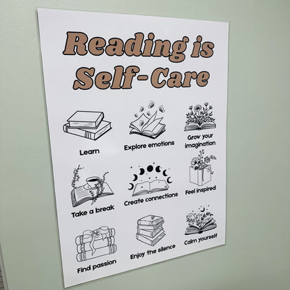 Picture of reading is self care anchor chart hanging in classroom