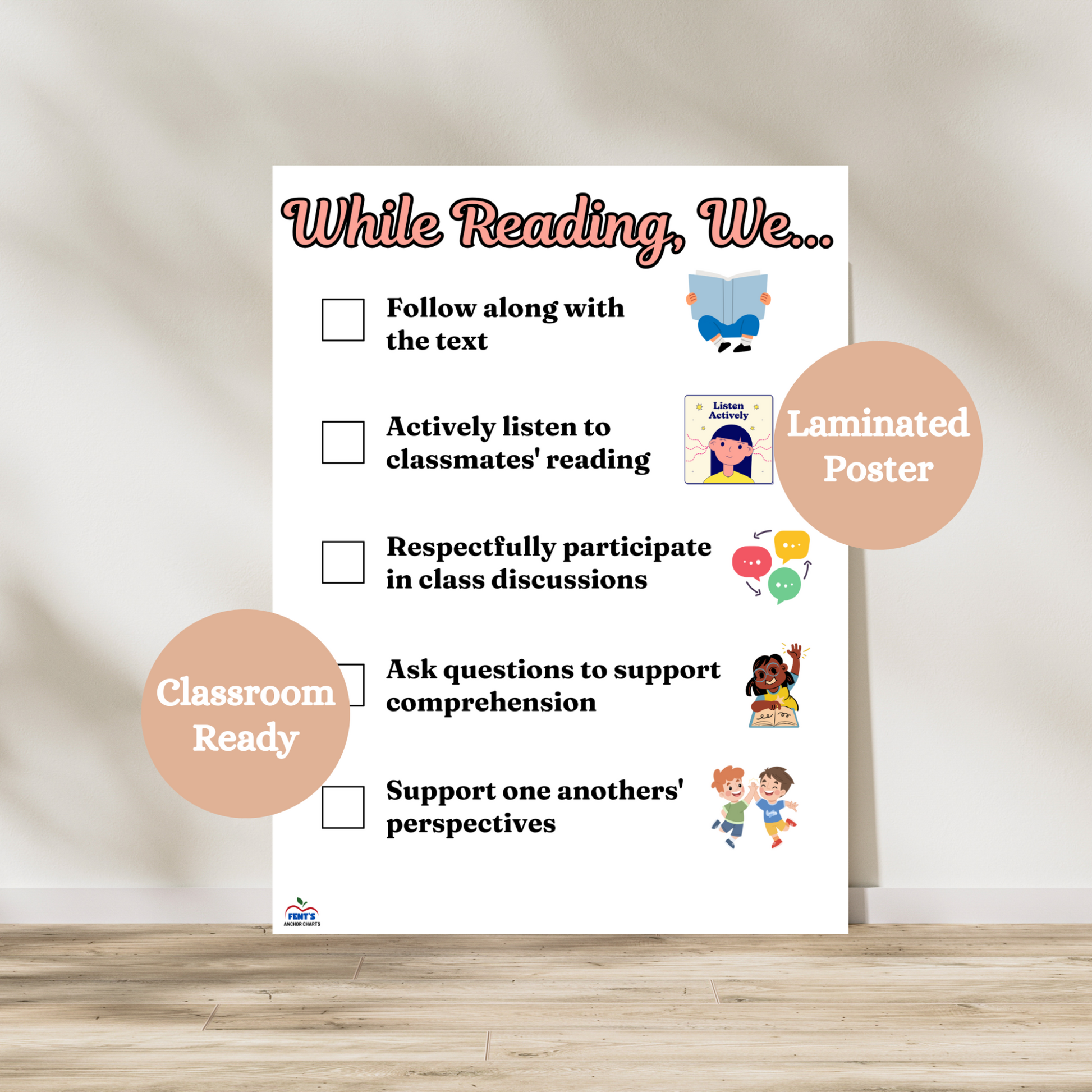 while reading checklist for students. Laminated for durability. 